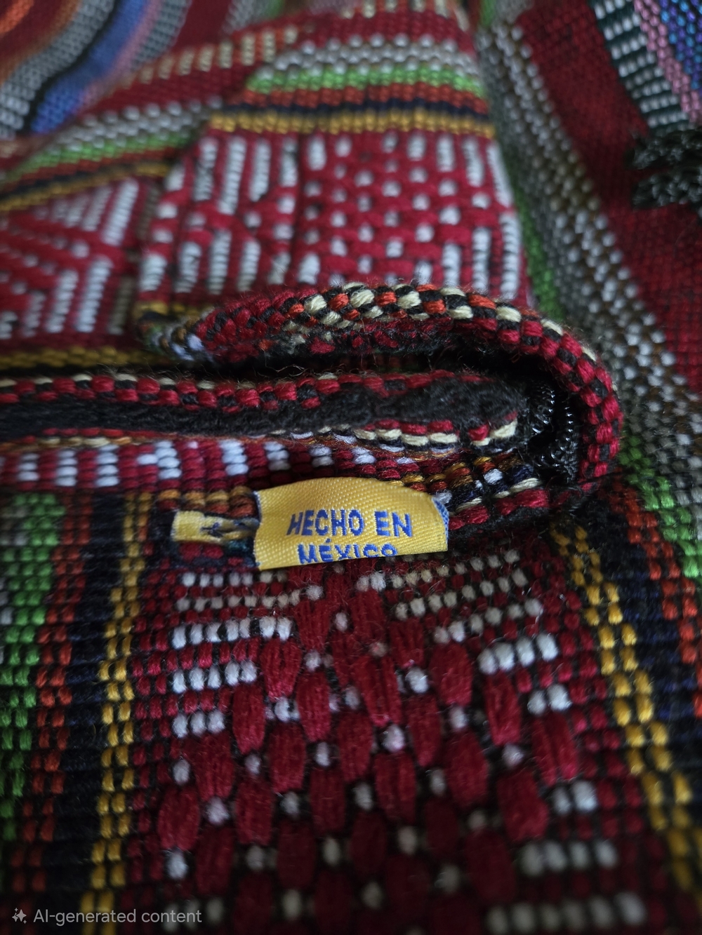 Handwoven Red Multicolor Drawstring Backpack, Made In MEXICO - Picture 6 of 10
